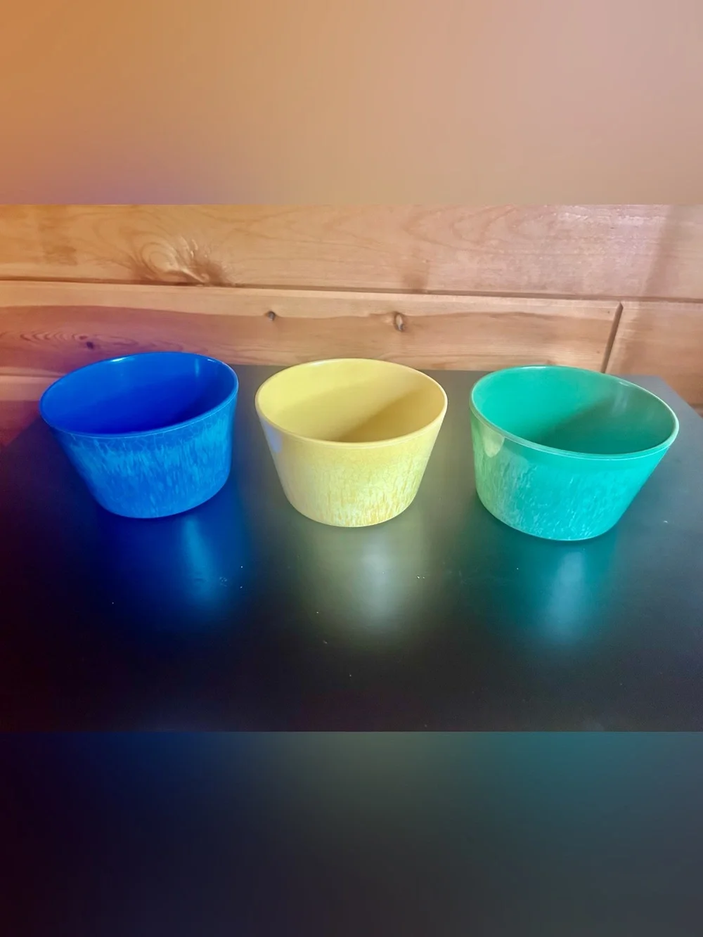 Pier 1 Blue, Yellow & Green Plastic Accent Bowls